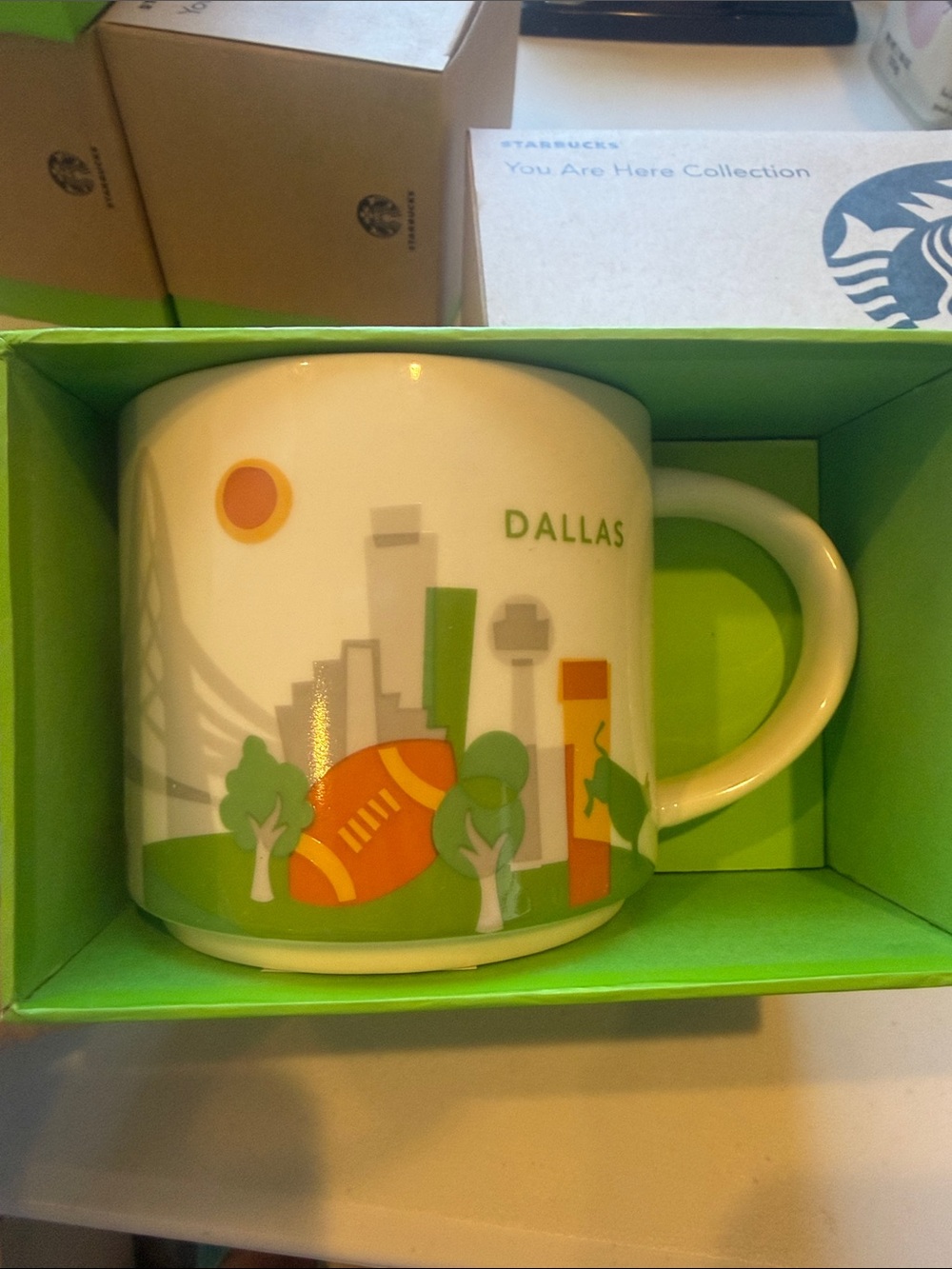 Starbucks Dallas Ceramic Mug - White, Green & Orange 2013
